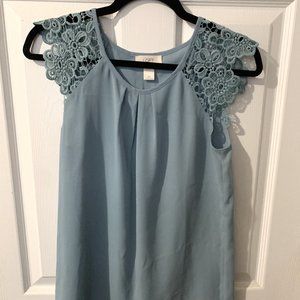 Loft - Blue Blouse with Lace Sleeves - Size S
